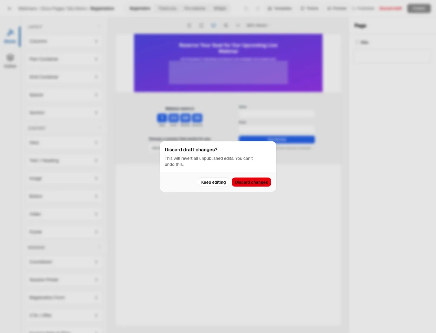 Discard draft confirmation dialog in the page editor