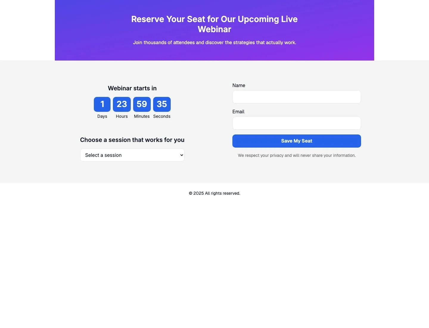 Registration page draft preview showing the current page layout outside the editor chrome